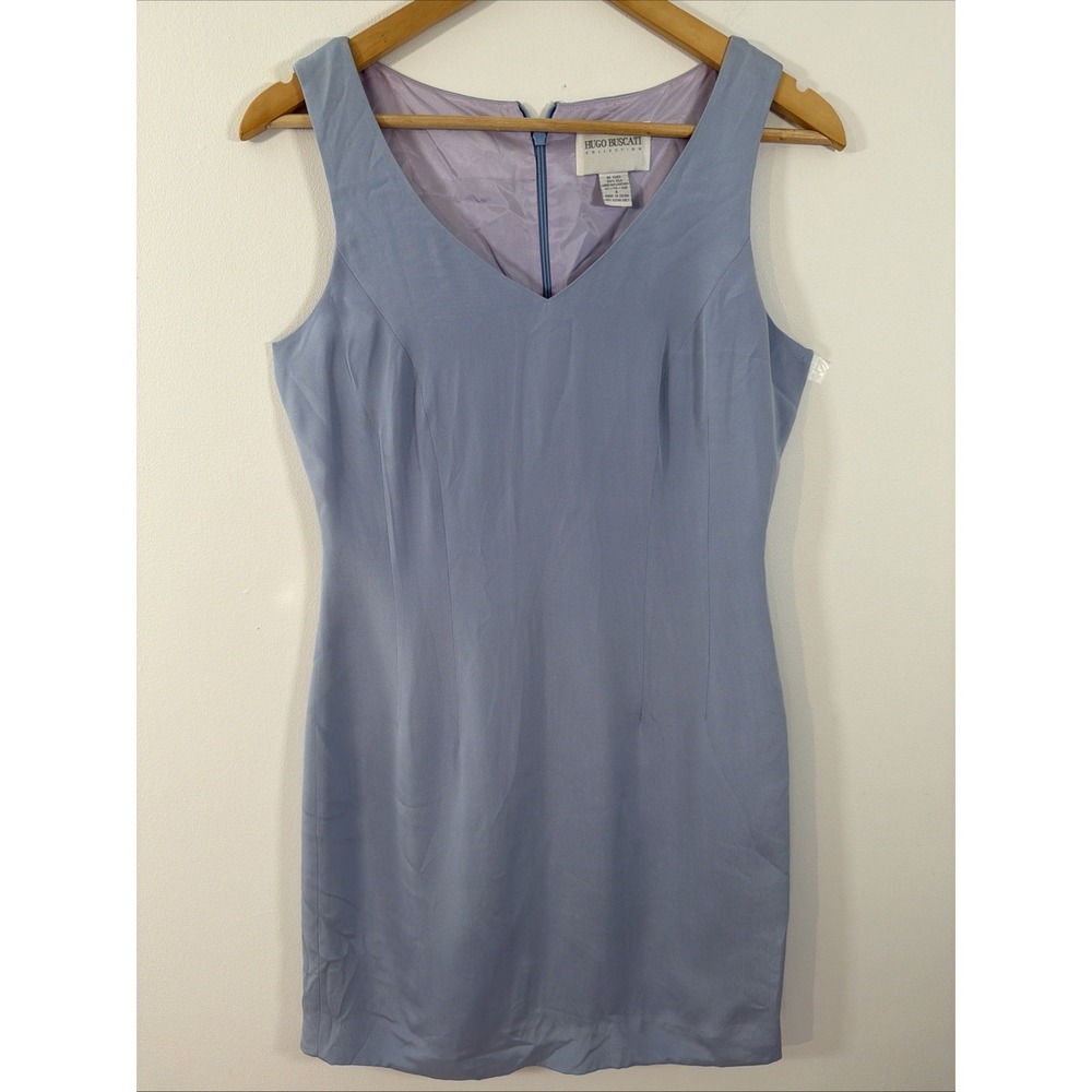 Hugo Buscati Collection 100% Silk Sheath‎ Slip Dress Scoop Neck 6 Light Blue